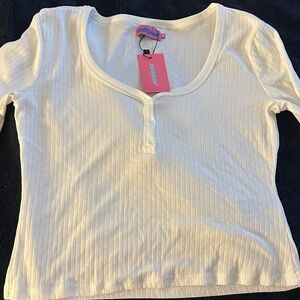 EDIKTED Long sleeve ribbed white tee